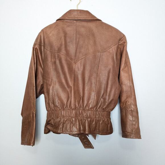 Wilsons Leather Adventure Bound Brown Leather Tie Waist Moto Jacket Pockets L - Picture 2 of 12